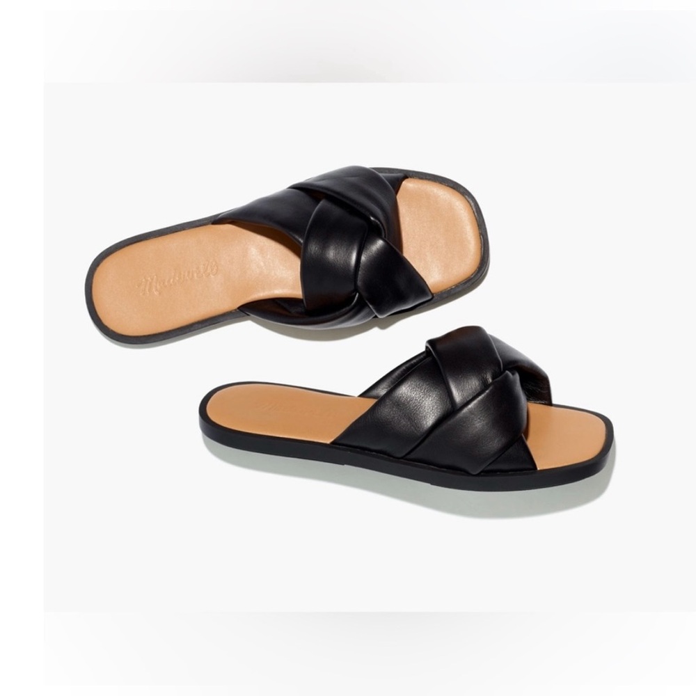 Madewell The Jayna Braided Leather Slide Sandals in Black Size 8